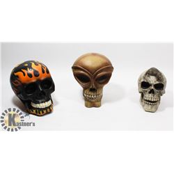LOT OF 3 DECORATIVE SKULLS