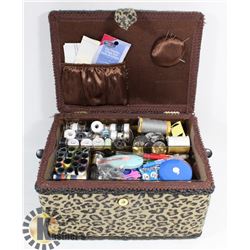 SAFARI DESIGN SEWING BOX FULL OF SEWING