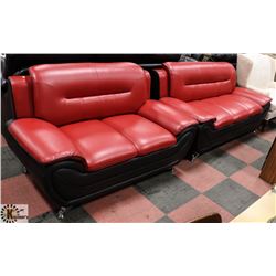 NEW RED AND BLACK LEATHERETTE SOFA 74"