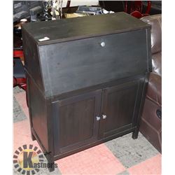 DARK WOOD FOLD-DOWN DESK/CABINET -