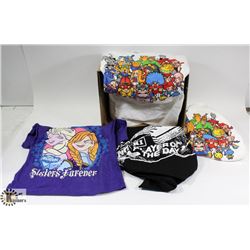 BOX OF ASSORTED SMALL POP CULTURE T-SHIRTS.