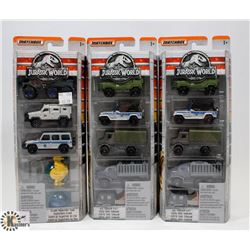 LOT OF 3 JURASSIC WORLD MATCHBOX CARS.