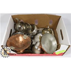 SILVER PLATED SERVING TRAY, CREAMER, SUGAR BOWL,