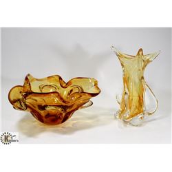 GLASS DISH AND GLASS VASE