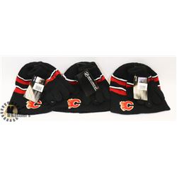 3 NEW CALGARY FLAMES TOQUE & MITT SETS.