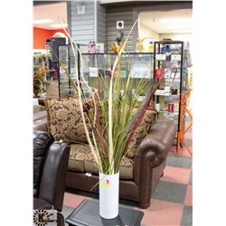 WHITE GLASS VASE W/ARTIFICIAL FOLIAGE &