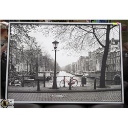 LARGE FRAMED PRINT "AMSTERDAM CANAL