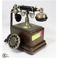 VINTAGE STYLE BRASS & WOOD TELEPHONE