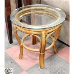 BAMBOO GLASS TOP END TABLE, 24"X23.5".