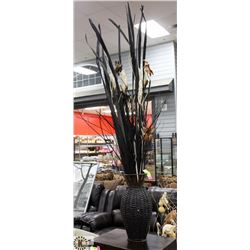 BROWN WICKER & METAL VASE W/ARTIFICIAL