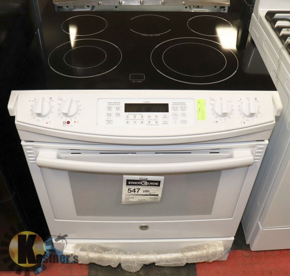 GE PROFILE WHITE FLAT TOP 4 BURNER RANGE,