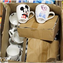 BOX OF MOSTLY DISNEY COFFEE CUPS