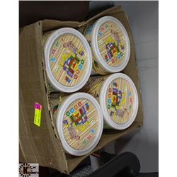 CASE WITH 12 PAILS OF WOOD BUILDING BLOCKS