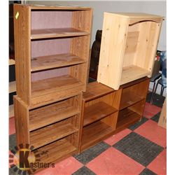 LOT OF 4 ASSORTED SIZED BOOKSHELVES.