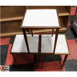 LOT OF 3 WOOD AND TILE TOP END TABLES, 15.5"X17".