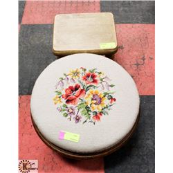 NEEDLEPOINT WOOD STOOL SOLD WITH SMALL WOOD