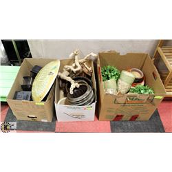 3 BOXES OF ASSORTED ORNAMENTS AND SOLAR LIGHTS