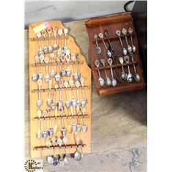 2 SETS OF COLLECTOR SPOONS WITH WALL HANGER