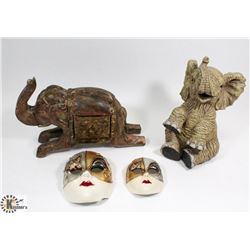 BOX W/ELEPHANT STATUE, WOOD ELEPHANT