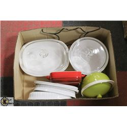 LARGE BOX W/4 CORNING WARE BAKEWARE