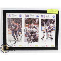 3 SIGNED AND FRAMED EDMONTON OILERS TEAM CARDS