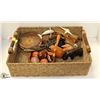 Image 1 : WICKER BASKET WITH ASSORTED WOOD ORNAMENTS