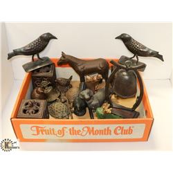 FLAT OF VINTAGE CAST IRON & MORE ORNAMENTS