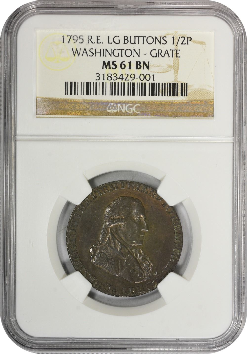 1795 Washington. Grate Token Halfpenny. Large Buttons, Reeded Edge ...