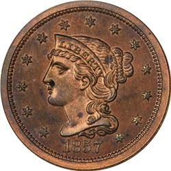 1857 Large Cent. Small Date. N-3. Low Rarity-5 as a Proof. Proof-64 RB NGC.