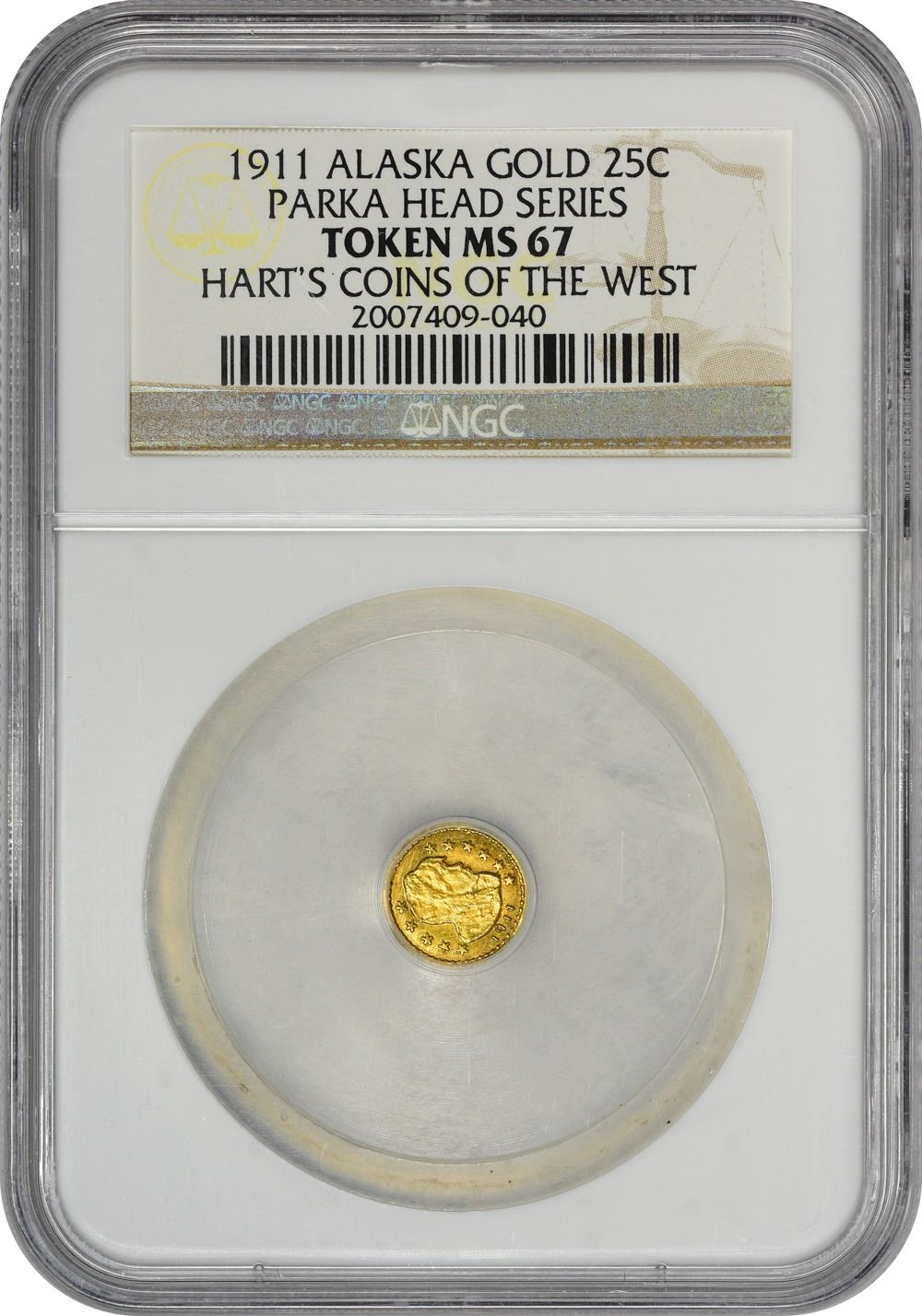 Alaska. Hart’s Coins of the Golden West. 1911 ¼ Gold. Parka Head. Round