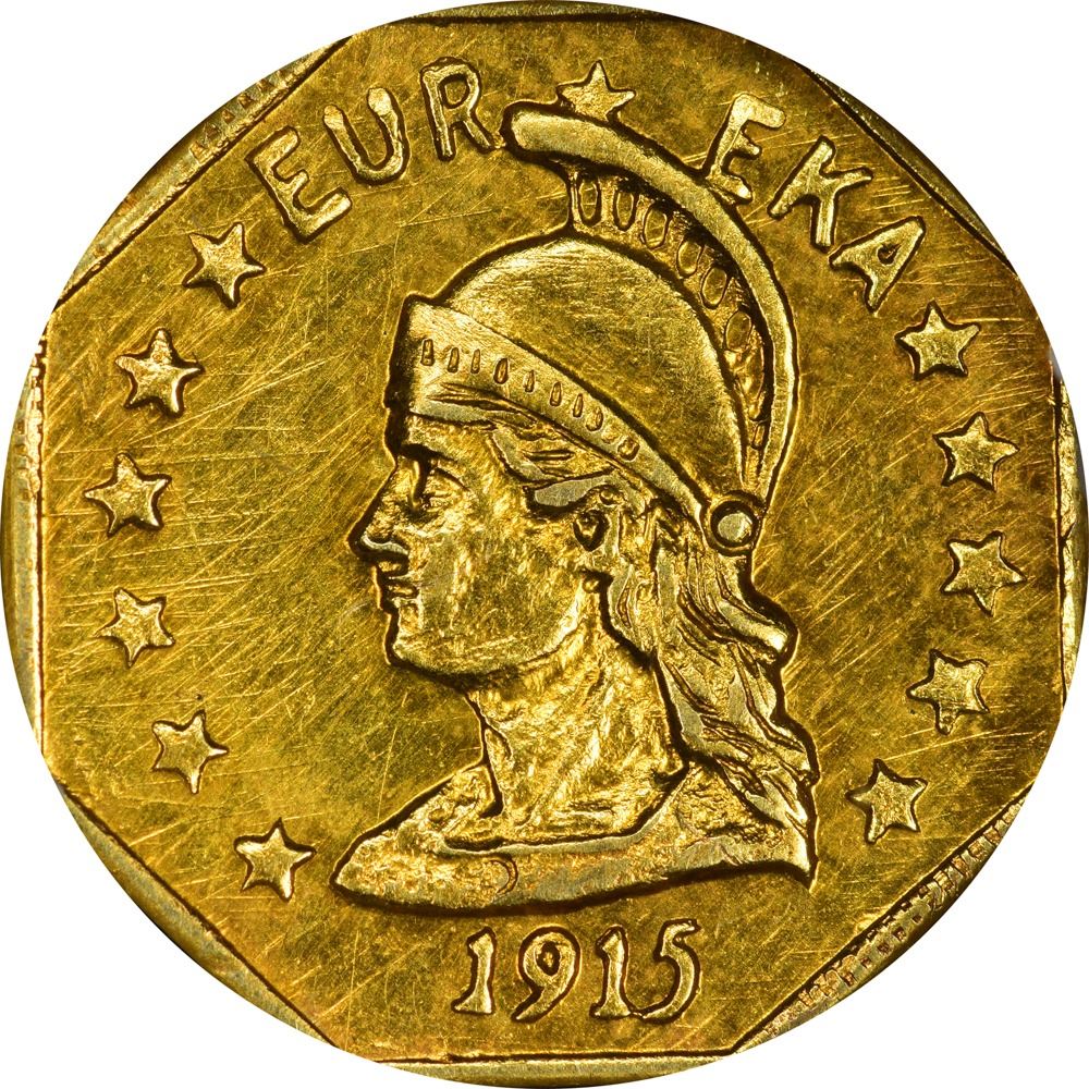 California. Hart’s Coins of the Golden West. 1915 ONE Gold. Minerva ...