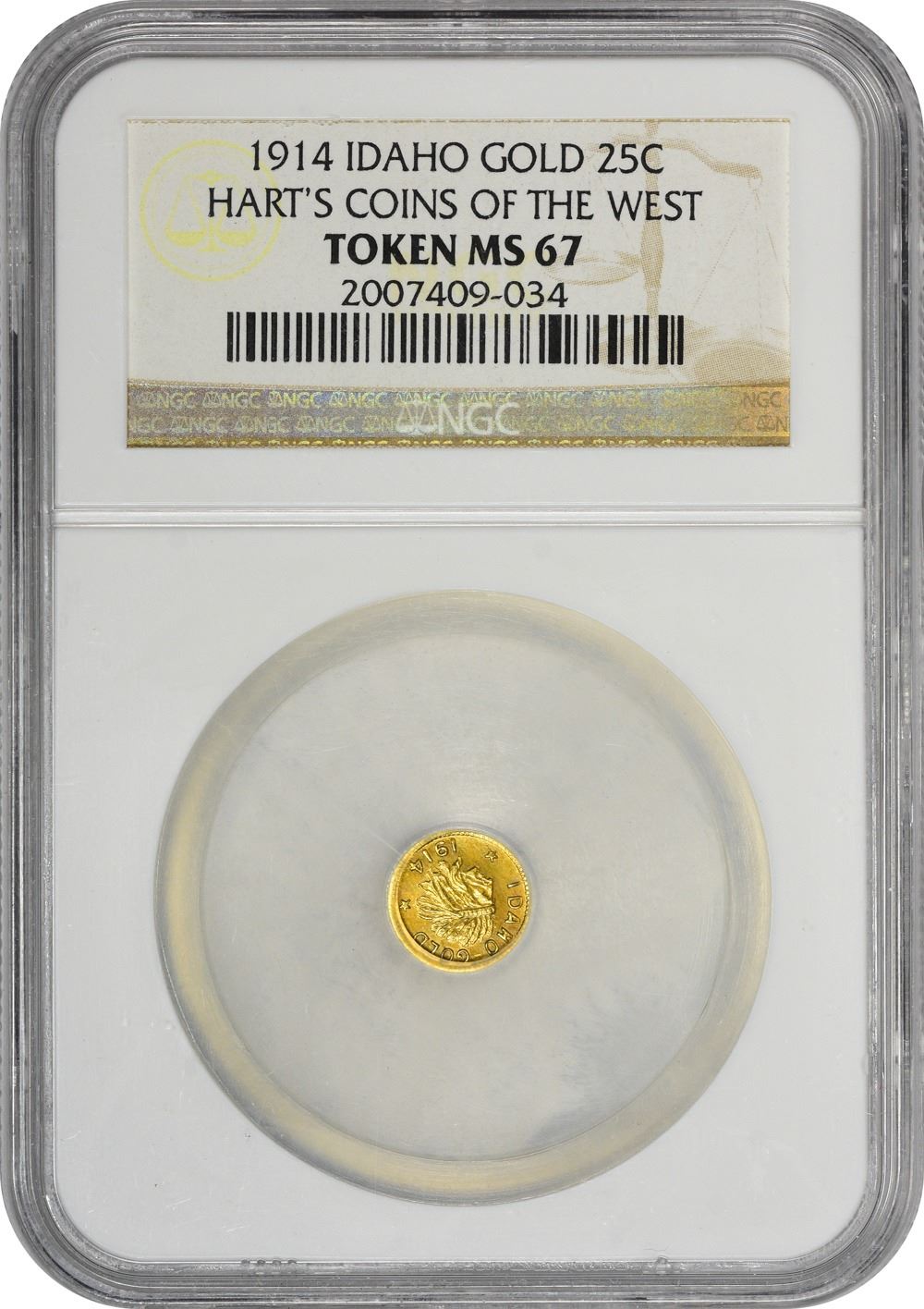 Idaho. Hart’s Coins of the Golden West. 1914 25¢-Sized Gold. Indian ...