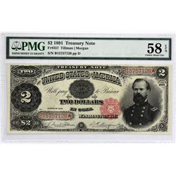 Fr. 357. 1891 $2 Treasury Note. PMG Choice About Uncirculated 58 EPQ.