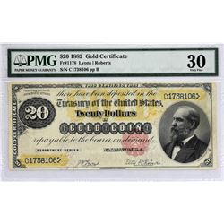 Fr. 1178. 1882 $20 Gold Certificate.  PMG Very Fine 30.