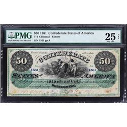 T-4.  1861 $50 Confederate Currency.  PMG Very Fine 25 Net:  Stained, Minor Repairs.
