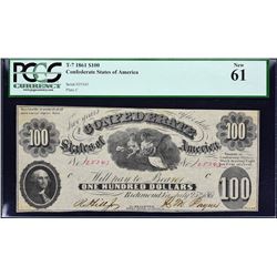 T-7.  1861 $100 Confederate Currency.  PCGS Currency New 61.