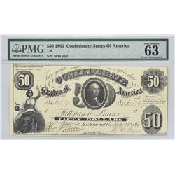 T-8.  1861 $50 Confederate Currency.  PMG Choice Uncirculated 63 EPQ.