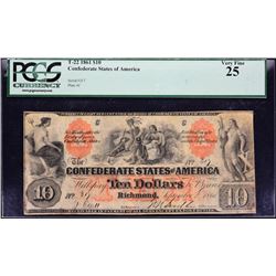T-22.  1861 $10 Confederate Currency.  PCGS Currency Very Fine 25.