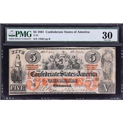T-31.  1861 $5 Confederate Currency.  PMG Very Fine 30.