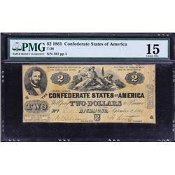 T-38.  1861 $2 Confederate Currency.  PMG Choice Fine 15.