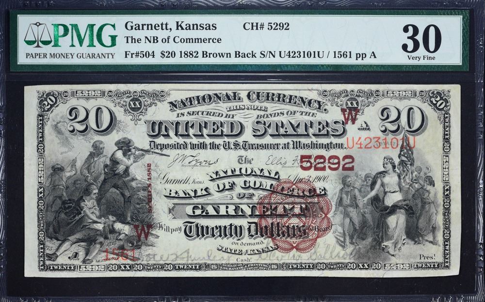 Kansas. 1882 20 Brown Back. Fr. 504. NB of Commerce. Charter