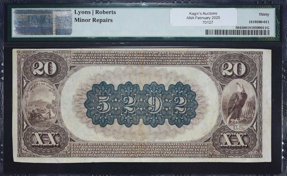 Kansas. 1882 20 Brown Back. Fr. 504. NB of Commerce. Charter