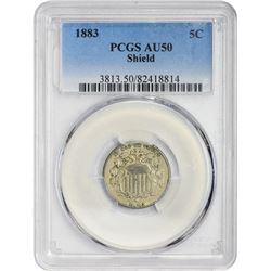 1883 5C AU50 SHIELD PCGS