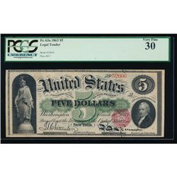 1863 $5 Legal Tender Note PCGS 30