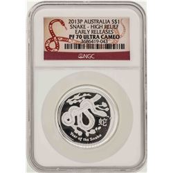 2013P Australia $1 Snake High Relief Coin NGC PF70 Ultra Cameo