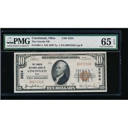 1929 $10 Cincinnati National Bank Note PMG 65EPQ