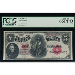 1907 $5 Legal Tender Note PCGS 65PPQ