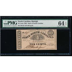 1863 Ten Cent Raleigh NC Obsolete Note PMG 64EPQ