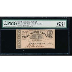 1863 Ten Cent Raleigh NC Obsolete Note PMG 63EPQ