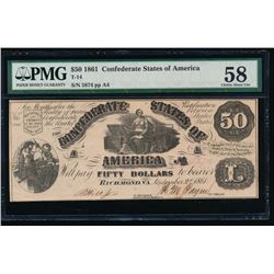 1861 $50 Confederate States of America Note PMG 58